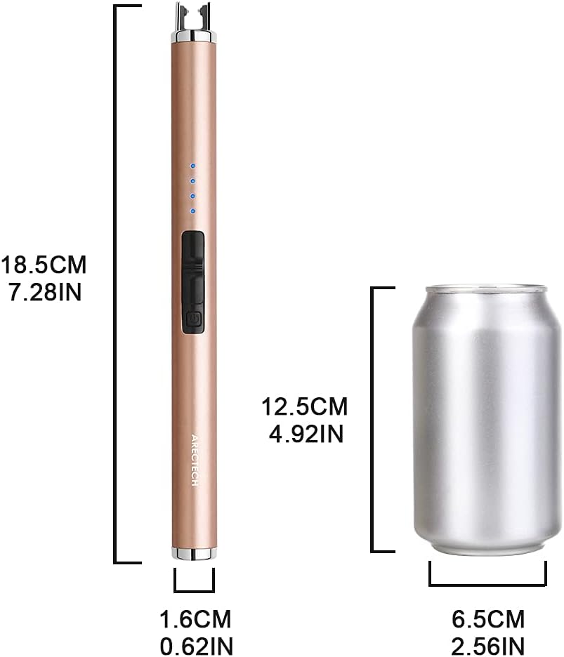 ARECTECH Rechargeable Electric Candle Lighter, Arc Plasma Windproof Lighter for Candle Kitchen Birthday, Christmas Stocking Stuffers Gifts for Mom Men Wife with Type-C Cable, Gold