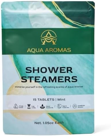 Aqua Aromas Shower Mint Steamers - Aromatherapy Shower Bombs with Mint Essential Oils, 15 Count - for Relaxation, Invigoration, Stress Relief & Wellness - Spa-Like Experience