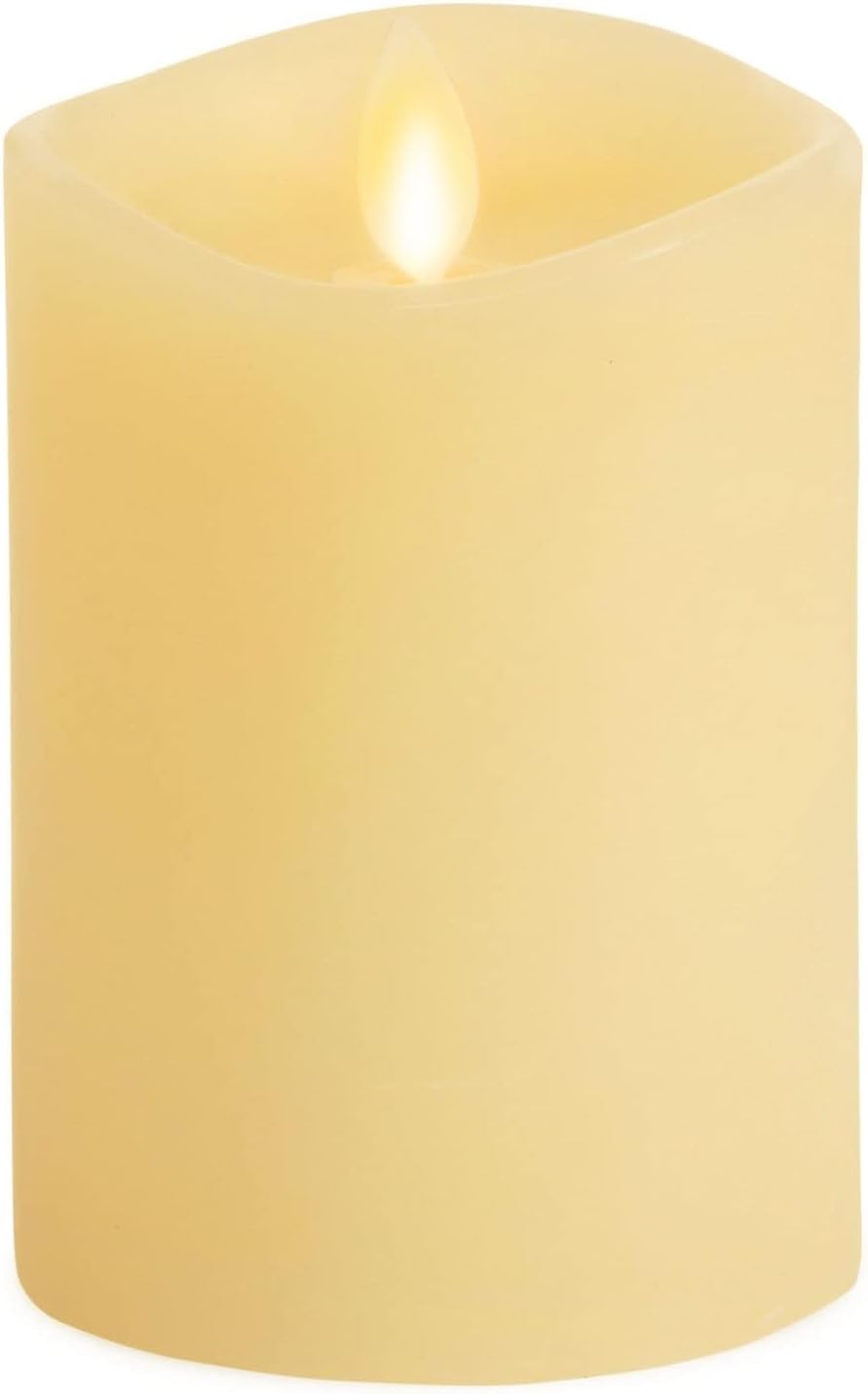 Luminara Realistic Artificial Moving Flame Pillar Candle - Moving Flame LED Battery Operated Lights - Unscented - Remote Ready - Remote Sold Separately - Ivory - 3" x 4.5"