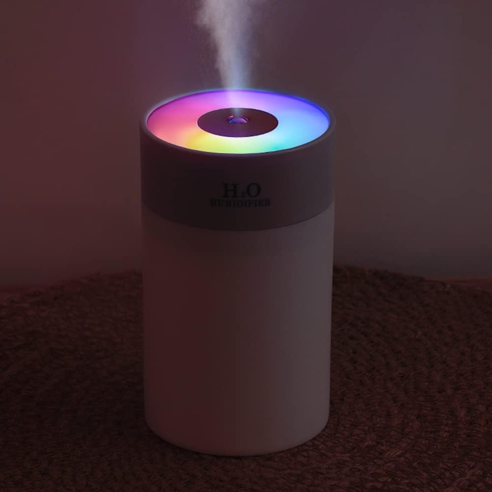 Colorful 260ml Humidifier,USB Power Supply,With 7 Color LED, Air Humidifier,Mini Air Humidifier,Can add essential oil,Suitable for Study Room, Bedroom, Baby Room, Office, Car (White)