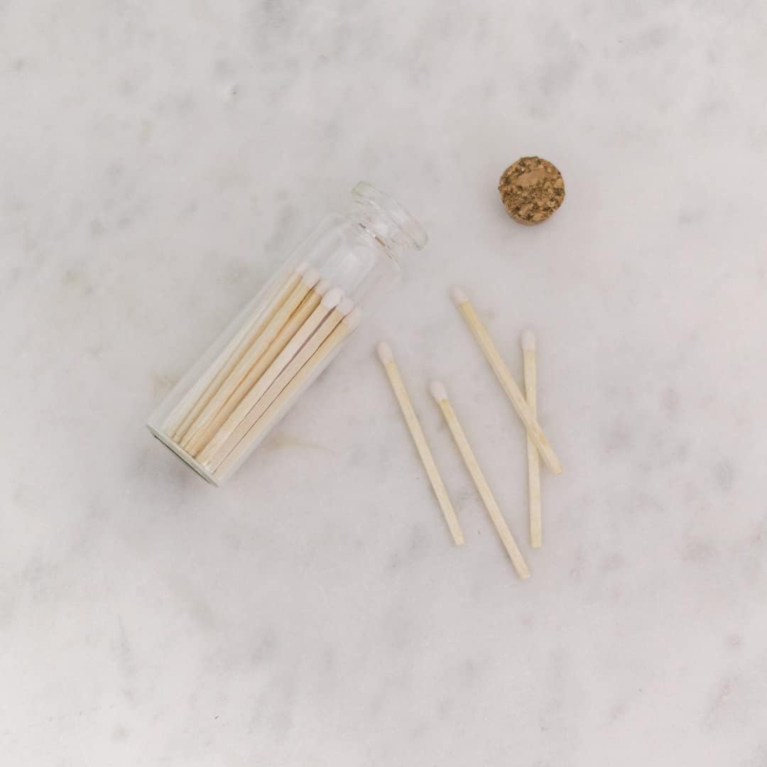 River Birch White Tip Matches in Jar with Striker - Decorative Home Matches with Glass Match Holder - Wooden Match Sticks for Candles - Set of 6 Bottles with Safety Matches - 2 Inches, 120 Matches