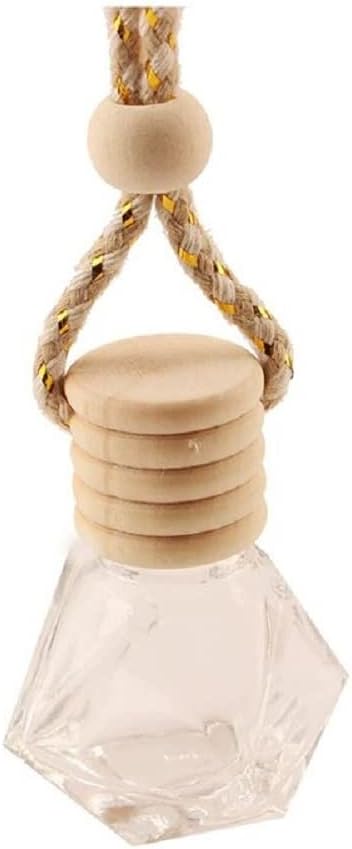 4Packs 8ml Hanging Car Air Freshener Perfume Bottle, Refillable Aromatherapy Fragrance Clear Empty Essential Oil Diffuser Pendant Auto Ornaments Decor Accessories with Wooden Caps (4Packs)