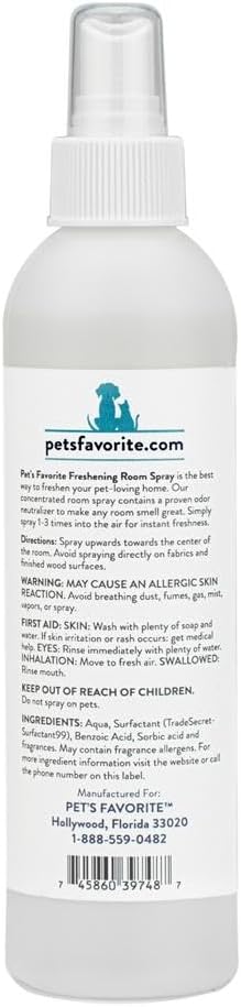 Pet’s Favorite Room Spray 8 OZ Concentrated Air Freshener for Home with a Clean, Light Scent, Common Household and Pet Odor Spray, Clean Laundry - Pack of 1