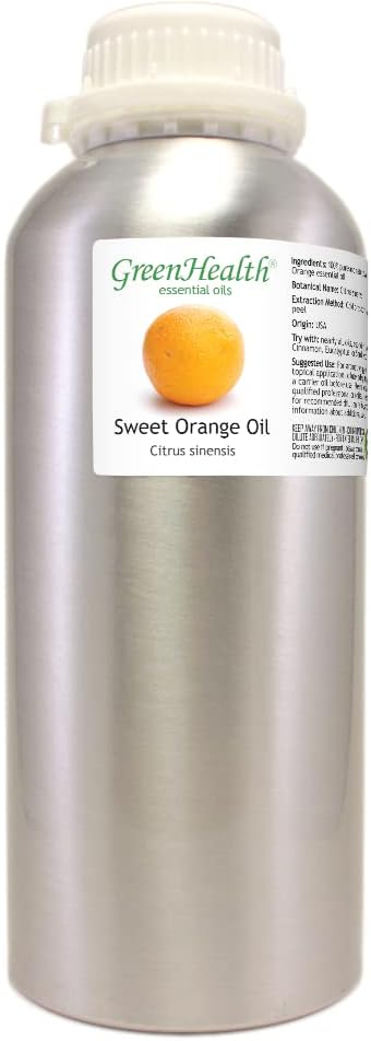 Sweet Orange Essential Oil – 32 fl oz (946 ml) Aluminum Bottle w/Plug Cap – 100% Pure Essential Oil – GreenHealth