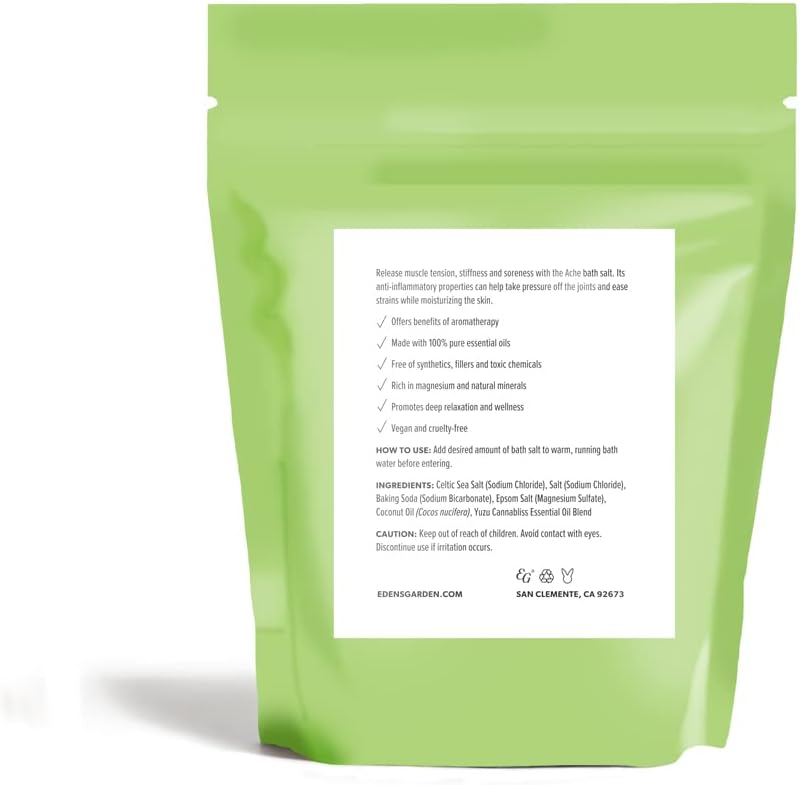 Edens Garden Ache Bath Salt Soak – Yuzu Cannabliss Blend with Pure Essential Oils, Epsom, Dead Sea Salt & Magnesium – for Men & Women, Tension Relief & Muscle Recovery After Workout, 10 oz (283 g)