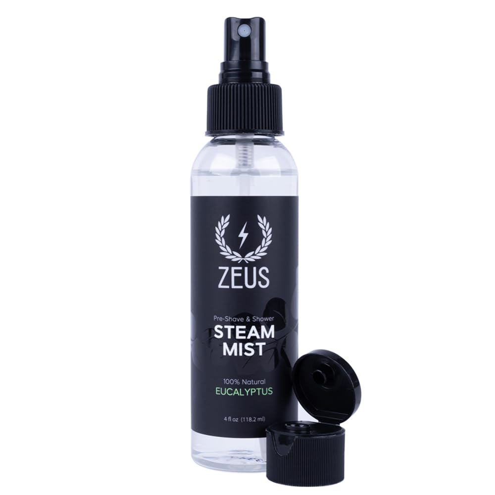 ZEUS Eucalyptus Steam Mist, Natural Aromatherapy Shower Spray (4 oz) | Created to Ease Congestion, Boost Clarity, Prep Skin for Grooming & Elevate Bath with Pure Eucalyptus Oil (Made in USA)