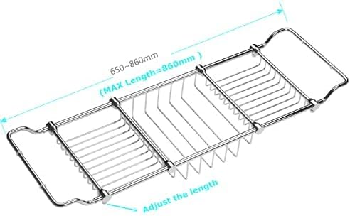 Brass Expandable Bathtub Caddy Over Tub Rack with Chrome Polished Finish for Elegant Bath Storage