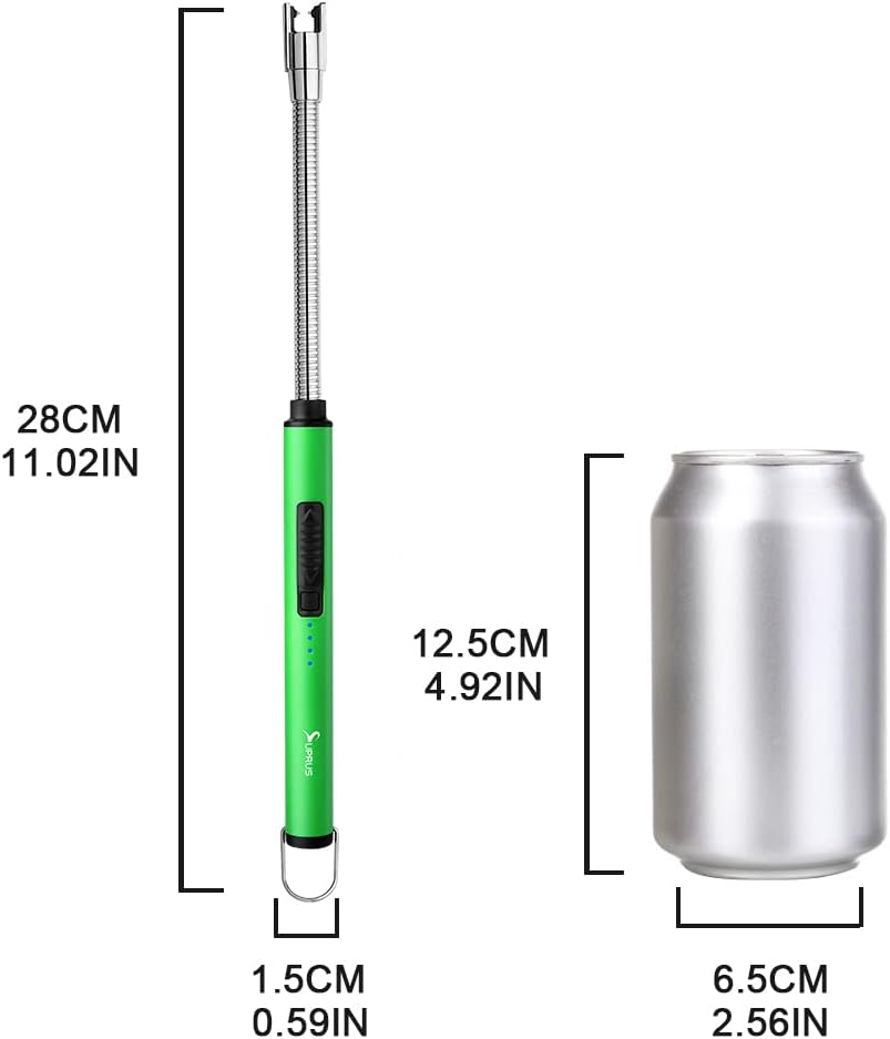 SUPRUS Fluorescent Lighter Glows in The Dark 360°Flexible Neck USB Rechargeable Windproof Triple Safety for Candle Cooking BBQ in Party (Green)