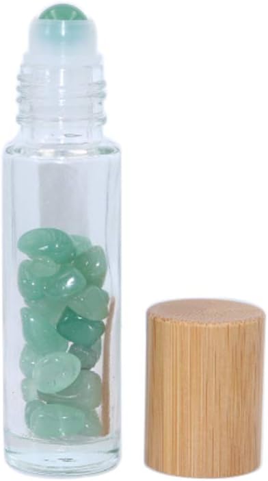 Wresty 10ml Roll On Bottle With Gemstone Rollerball&Crystal Chips Inside,10 Packs Glass Roller Bottles Essential Oil Sample Bottles(Bamboo Lids)