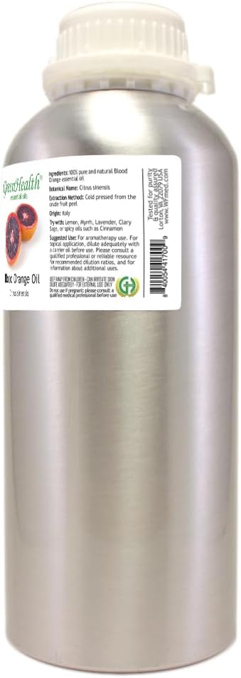 Blood Orange Essential Oil – 32 fl oz (946 ml) Aluminum Bottle w/Plug Cap – 100% Pure Essential Oil – GreenHealth
