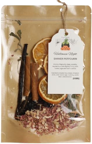 1 Pack Halloween Night Potpourri Simmer Pot Simmering Potpourri Simmer Pot Kit for Stove Dried Orange Slices Dried Blueberry Vanilla Bean Cinnamon Sticks Real Cedarwood Stovetop for Spooky Scent