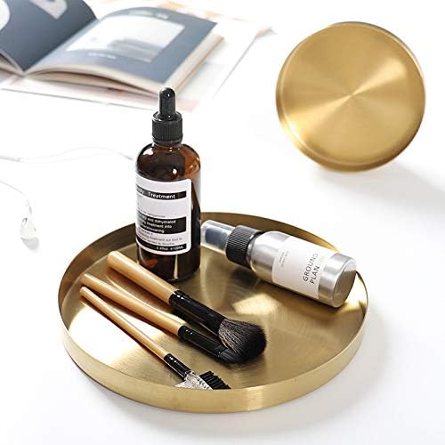 IVAILEX Round Gold Tray Stainless Steel Jewelry, Make up, Candle Plate Decorative Tray (5.5 inches)