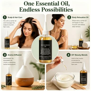 Rosemary Essential Oil, Scalp Care & Hair Nourishing Oil, Formula for Stronger-Looking, Smoother Hair, Daily Scalp Massage & Hair Care, 100 ml
