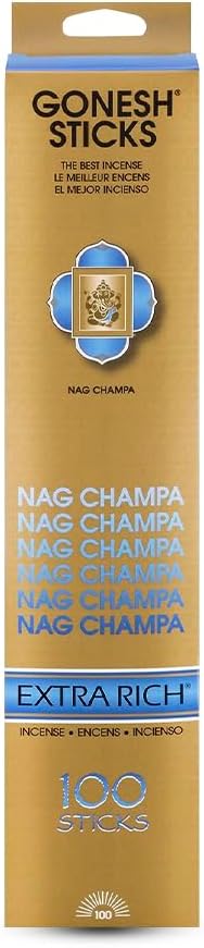 Gonesh - Extra Rich Scented Incense Sticks - Non-Toxic 10” Slow Burn Aromatic Sticks - Nag Champa - 100 Pack