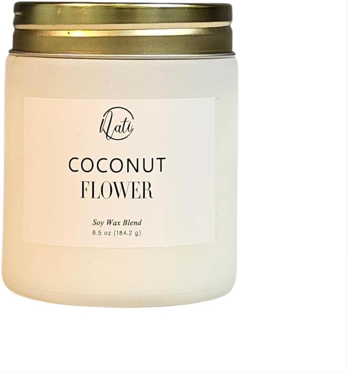 CW Studio Set of 4 Coconut Flower Scented Candles – Natural Soy Wax Blend – 6.5oz Frosted Sage Glass Jar with Gold Screw Lid – Single Cotton Wick, 33H, Smokeless (White)