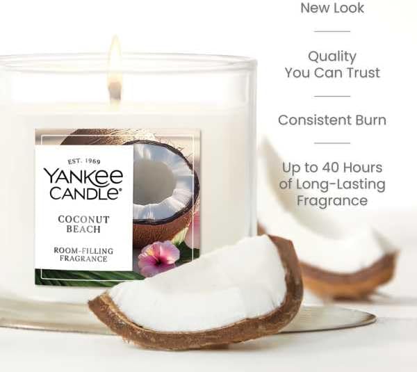 Yankee Candle Coconut Beach Scented Small Tumbler, Single Wick Jar Candle for Tropical Home Fragrance and Stress Relief, Clean Burning Soy Wax Blend, 4.3 Ounce (Pack of 2)