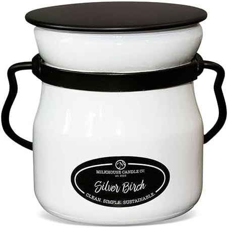 Milkhouse Candle Company Silver Birch Soy Candle - Evergreen | Birch | Warm Spice Scented - 5 oz Cream Jar with Lid, 35+ Hour Burn Time, Made in the USA