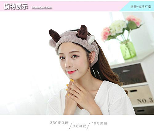 Elk Women's Spa Facial Makeup Headband - Bear Face Mask for Birthdays, Valentines, Christmas - Fleece Headwear for Women & Girls - Coffee