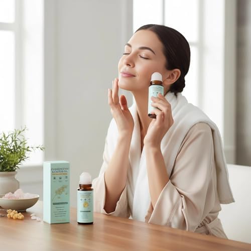 Frankincense and Castor Oil Rose Quartz Roller – Organic Cold-Pressed Castor Oil Roll-On with Removable Rose Quartz | Firms Smooths Skin, Brightens Eyes, Reduces Scars Stretch Marks 1.7FLOZ
