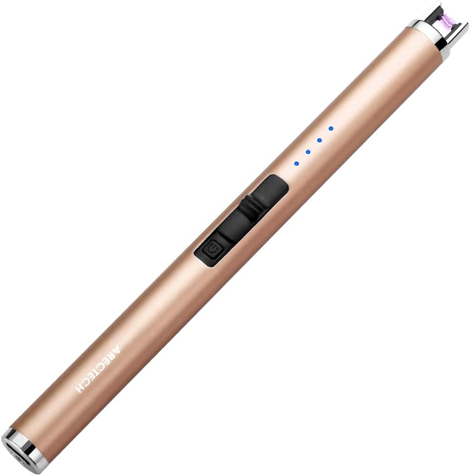 ARECTECH Rechargeable Electric Candle Lighter, Arc Plasma Windproof Lighter for Candle Kitchen Birthday, Christmas Stocking Stuffers Gifts for Mom Men Wife with Type-C Cable, Gold