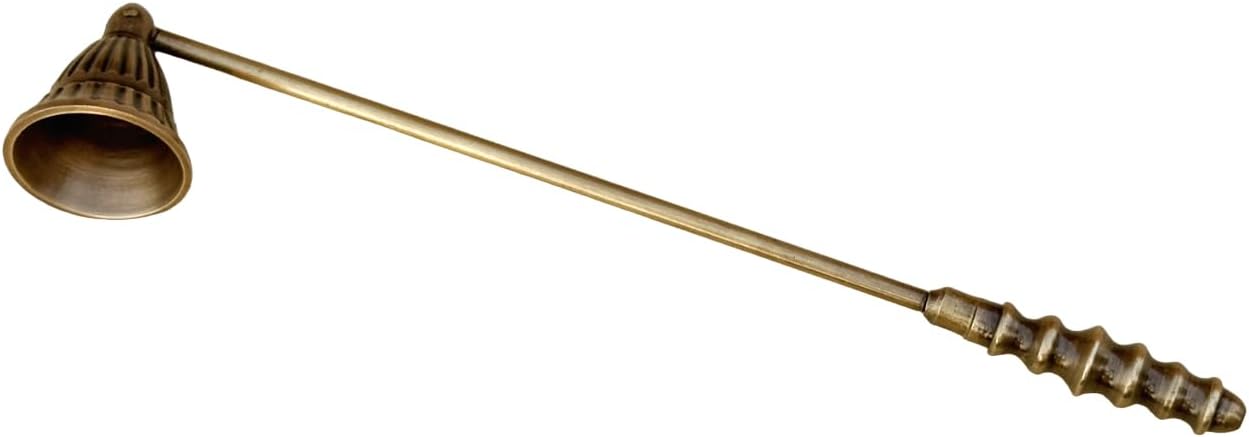 Living Ideas Handmade Solid Brass Candle Snuffer Farmhouse Modern Candle Extinguisher with Long Handle, Antique Brass Candle Snuffer Gift for Candle Lovers Classic Look Gold Wick Candlesnuffers