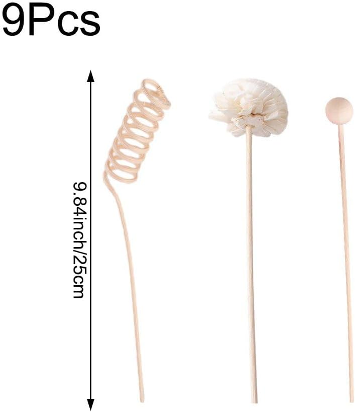 Reed Diffuser Sticks Set, 9 Pcs Rattan Reed Fragrance Diffuser and Artificial Flower Replacement Refill Rattan Sticks for Home Office Decor