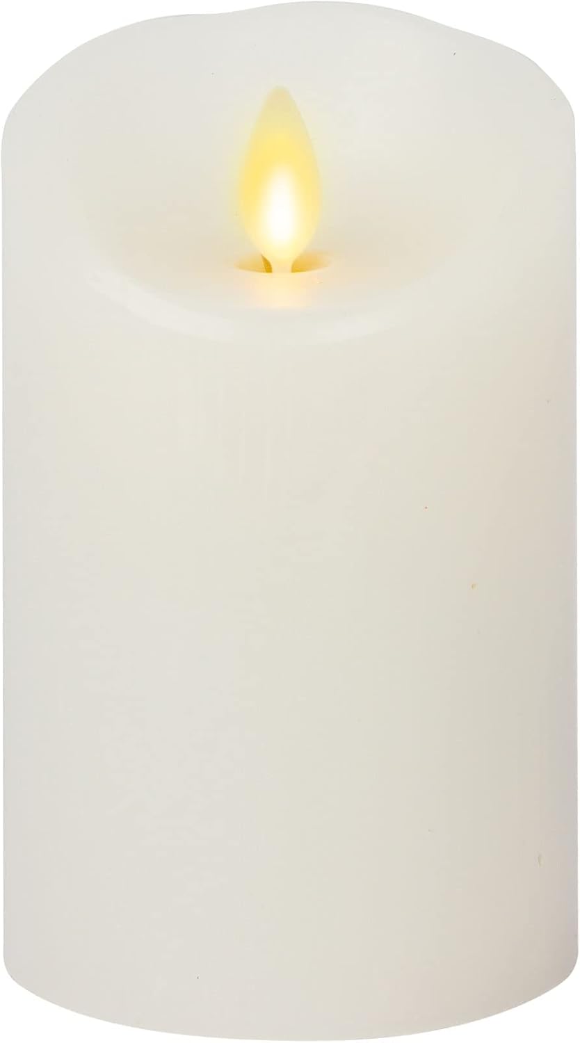 Luminara Flickering Flameless White 4.5" Scalloped Edge Pillar Candle - Warm LED Light Flame - 2 C Battery Operated Decor for Dining Room Table Centerpieces, Fireplace Mantel, Dinner Party, Reception
