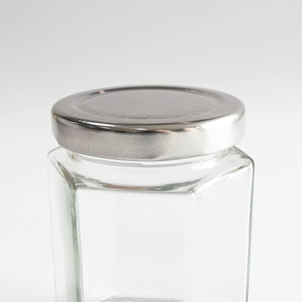 190ml 6oz Hexagon Glass Jars, Pack of 24 Sets With Silver Lids for Jam, Honey, Jelly, Candy, Candle, Wedding Favors, Baby Shower, Spice, Crafts, Party Favors, Samples