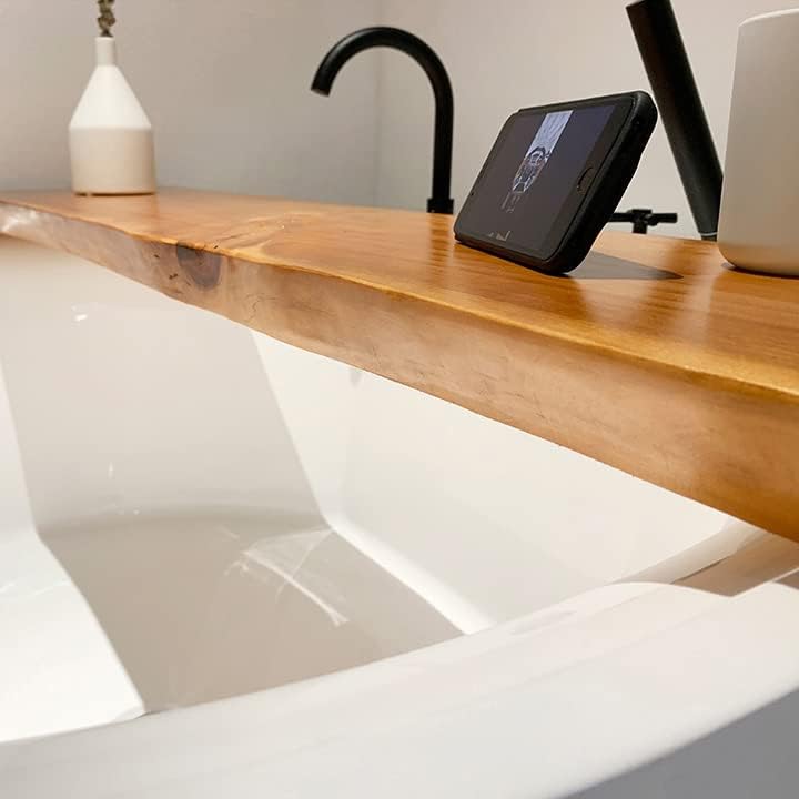 Luxury Bamboo Bathtub Tray Caddy,Walnut Color Wood Bathtub Board Table Large Non Slip Bathtub Stand Fits Most Freestanding Tubs (Brown 80 * 30 * 5cm) (Brown 100 * 30 * 5cm)