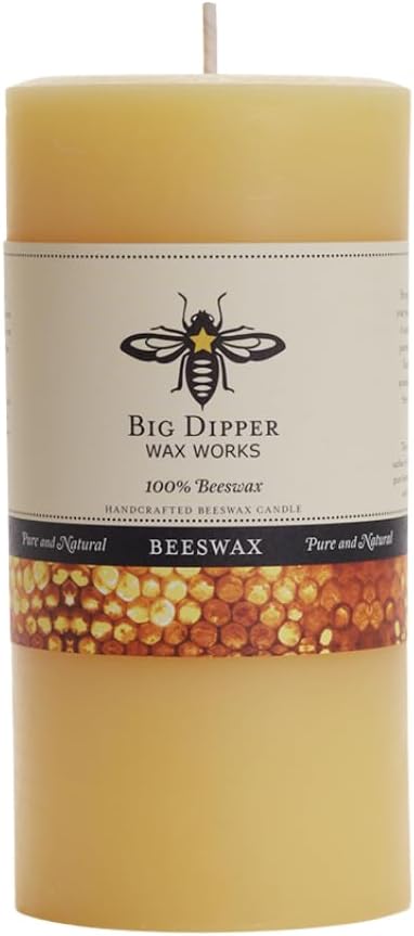 Big Dipper Wax Works 100% Pure Beeswax Pillar Candles (1 Pack) – 3" x 6" Handmade in USA, Long Burning Clean Soot-Free, Natural Honey Aroma, Eco-Friendly Cotton Wick, Home Décor & Meditation