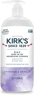Kirk's Lavender & Vanilla 3-in-1 Nourishing Cleanser, Shampoo Body Wash Bubble Bath, Coconut Oil and Aloe Vera, Vegan Non-GMO, 32 Fl Oz