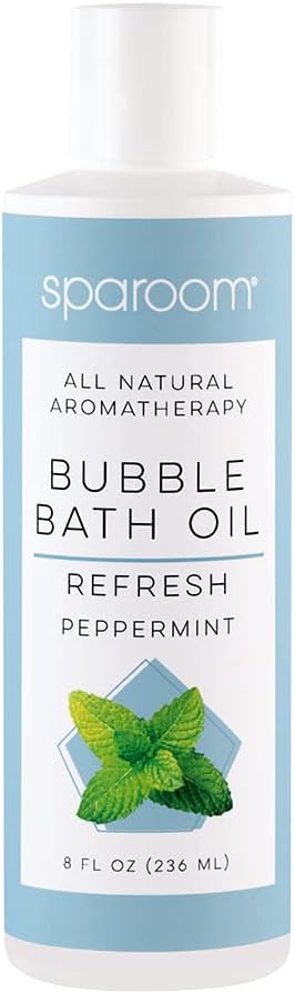 SpaRoom All Natural Hydrating and Nourishing Aromatherapy Foaming Bubble Bath Oil with Jojoba Oil, Olive Oils and Aloe, 8 oz, Refresh-Peppermint