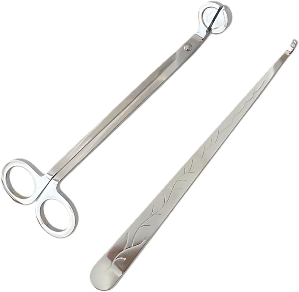 Candle Extinguishing Set, Nickel-Plated Copper, Modern Simplicity Style, Wick Cutter and Snuffer Hook, 7.09 and 7.87 Inch