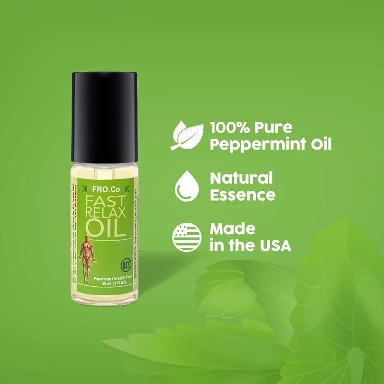 Fast Relax Oil - Roll-on Bottle 100% Peppermint Aromatherapy Oil - Reliefs Muscular Tension, Soothes Aches & Stress Therapeutic Grade