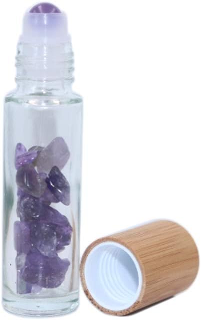Wresty 10ml Roll On Bottle With Gemstone Rollerball&Crystal Chips Inside,10 Packs Glass Roller Bottles Essential Oil Sample Bottles(Bamboo Lids)