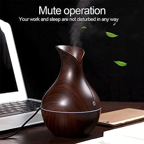 Essential Oil Diffuser, Dark Wood Grain Finish, 300ml Ultrasonic Cool Mist Humidifier with LED Light, Vase Design