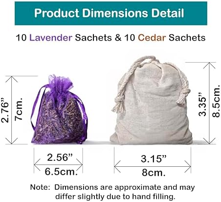Lavender & Cedar Bundle – 20 Sachets (10 Lavender & 10 Cedar) and 40 Planks for Closet and Drawer Freshness.