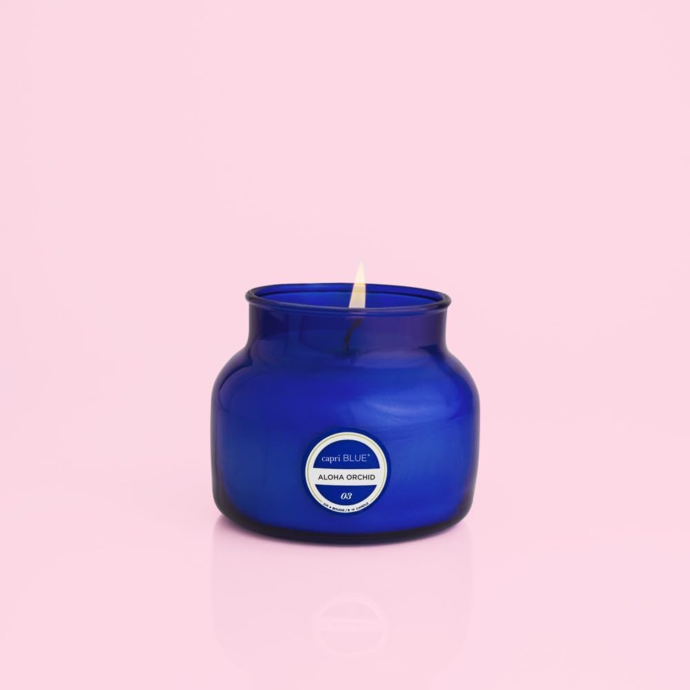 Capri Blue Signature Jar Candles - Long Lasting Soy Wax Blend - Luxury Tropical Scented Candles - Comes in Blue Decorative Glass Jar (Aloha Orchid, 8 oz)