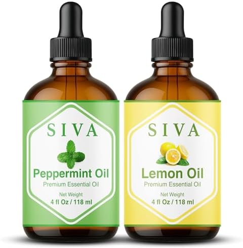 Siva Peppermint Essential Oil and Lemon Essential Oil 4oz Bundle Super Saver Combo – Premium Grade Value Set for Aromatherapy, Scalp Massage, Hair Care, Skin & Body