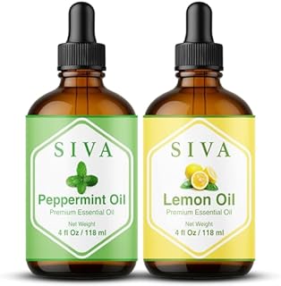 Siva Peppermint Essential Oil and Lemon Essential Oil 4oz Bundle Super Saver Combo – Premium Grade Value Set for Aromatherapy, Scalp Massage, Hair Care, Skin & Body