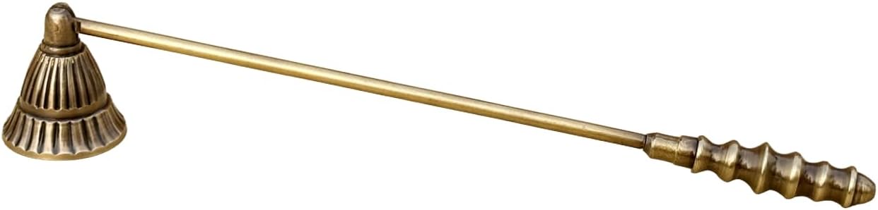 Living Ideas Handmade Solid Brass Candle Snuffer Farmhouse Modern Candle Extinguisher with Long Handle, Antique Brass Candle Snuffer Gift for Candle Lovers Classic Look Gold Wick Candlesnuffers