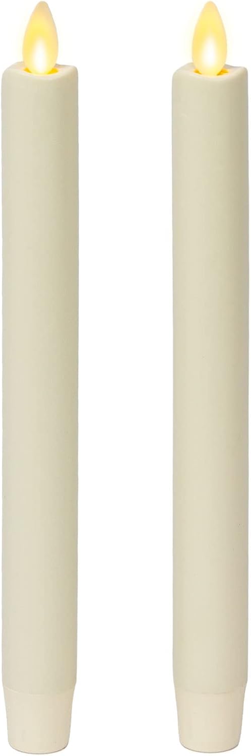 Luminara Set of 2 Moving Flame LED Taper (1x9.75), Flameless Candle, Melted Edge, Smooth Wax, Unscented (White)