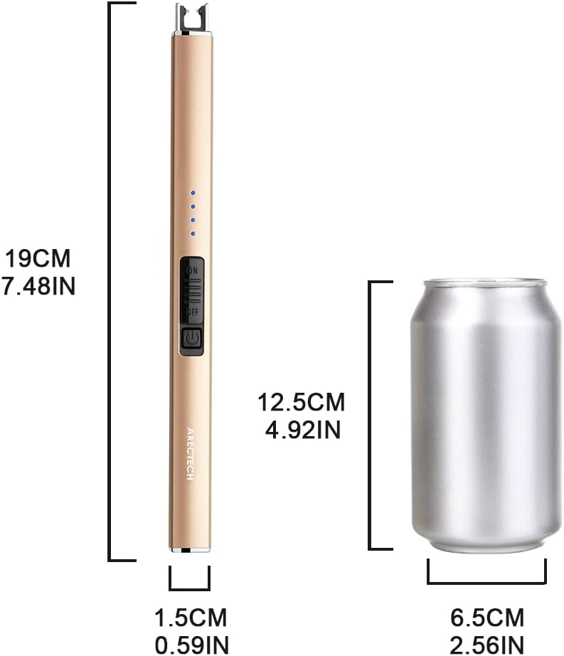 ARECTECH Electric Candle Lighter with Type-C Cable Rechargeable Plasma Arc Lighter for Candle Camping Kitchen Stove Birthday Gift for Man Women Wife Gold