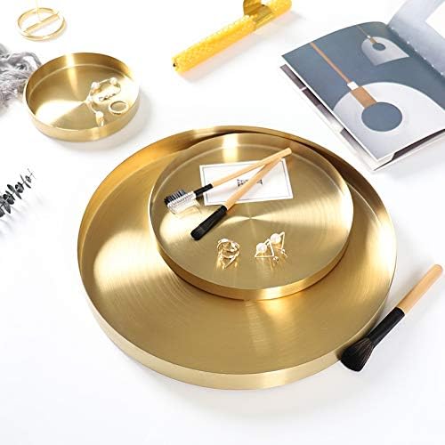 IVAILEX Round Gold Tray Stainless Steel Jewelry, Make up, Candle Plate Decorative Tray (5.5 inches)