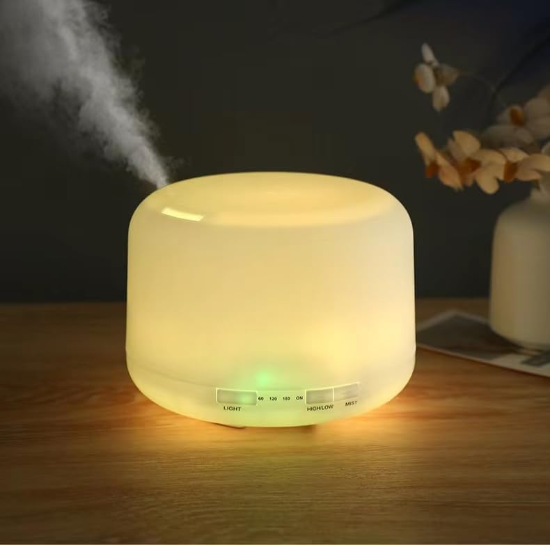 500ml Smart Ultrasonic Essential Oil Diffuser & Humidifier – Cool Mist, Auto Humidity Sensor, 7-Color LED Night Light, Remote Control, for Bedroom, Office
