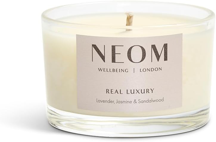 NEOM - Candle, Travel Size | Lavender, Jasmine & Rosewood | Scented Candles for On-The-Go | Luxury Aromatherapy Candles | Essential Oil Candle | Tranquil & Relax | Signature De-Stress Scent