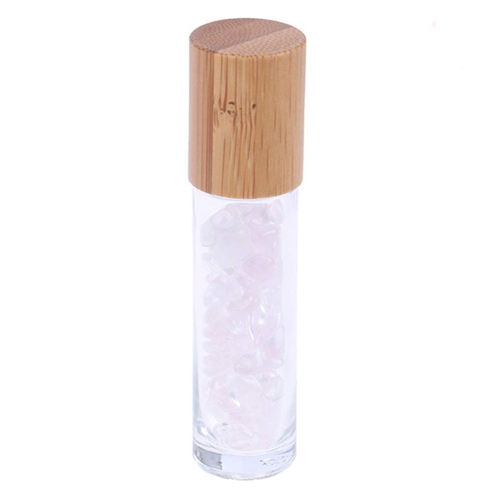 5 Pack 10ml Clear Roll On Bottles With Natural Chakra Crystal Chips for Essential Oils,Perfume Glass Roller Bottles Container Bamboo Lid,Crystal Roller,Pipette&Opener Included (Rose Quartz)