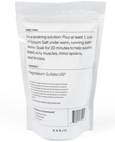Kanjo Natural Epsom Salt - 100% Pure Magnesium Sulfate USP Bath Salt - Soak for Muscles, Feet & Joints - Unscented - 32 oz Bag