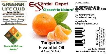 Essential Depot Tangerine Essential Oil - GC/MS Tested - Supplied in 4 oz. Amber Glass Bottle with Black Phenolic Cone Lined and Safety Sealed Cap