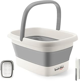 Beinilai Collapsible Foot Bath Basin for Soaking Feet,Foot Soak Tub,Plastic Foot Bucket with Handles and Massage Acupoint,Foldable Laundry Basket-Gery